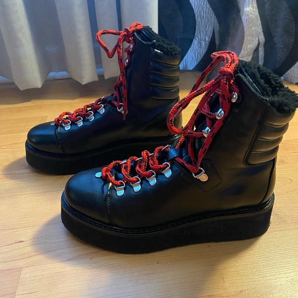 AllSaints Fae Shearling Combat Boots Sz 37 - Picture 2 of 16